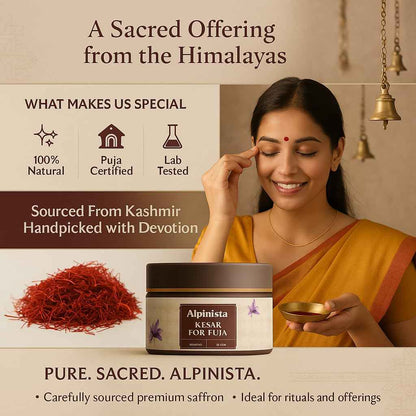 Alpinista Kesar for Pooja - Pure Saffron for Tilak, Temple Rituals, and Devotional Use - Natural and Authentic