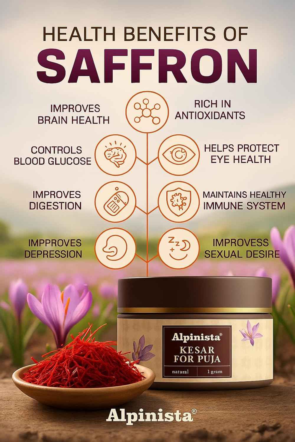 Alpinista Kesar for Pooja - Pure Saffron for Tilak, Temple Rituals, and Devotional Use - Natural and Authentic